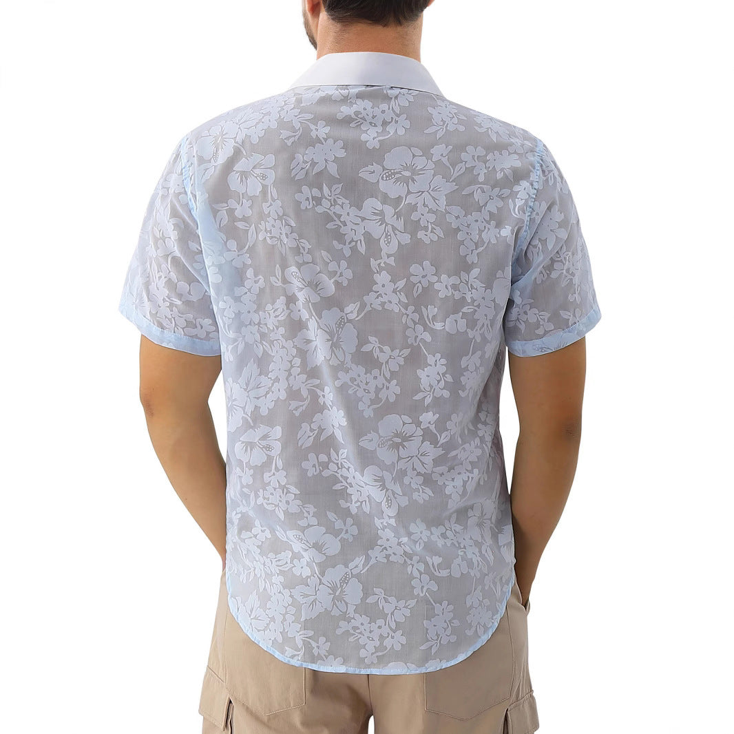 Shirt Transparent Cutout Short Sleeve Thin Holiday Beach Shirt