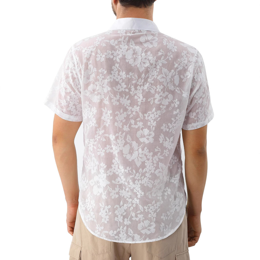 Shirt Transparent Cutout Short Sleeve Thin Holiday Beach Shirt