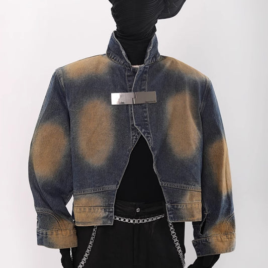 Vintage Color Block Metal Short Jacket