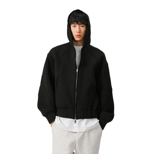 American-style Short Hood Double Zipper Cardigan Sweater