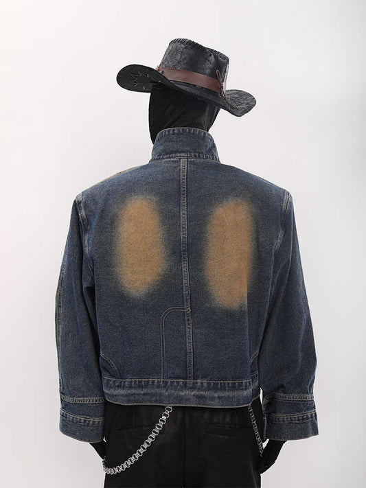 Vintage Color Block Metal Short Jacket