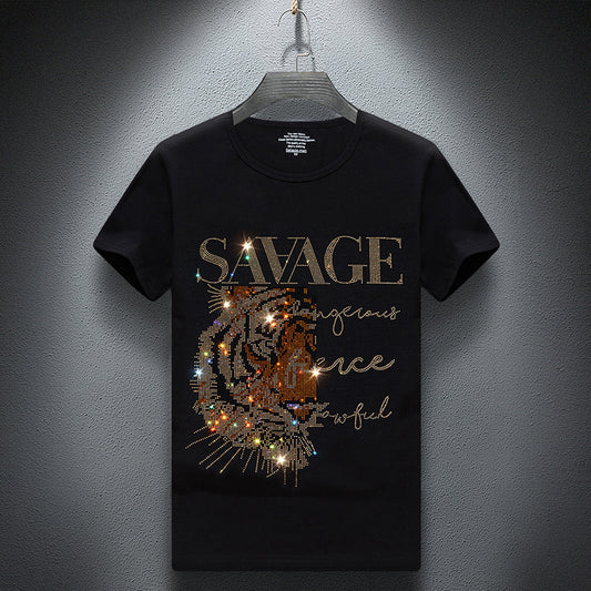 Rhinestone Hot Fixed Short Sleeve T-shirt