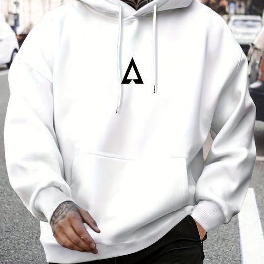 Men's Geometric Pattern Hooded Sweater With Bag