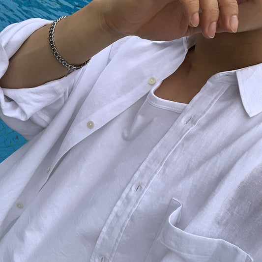 Solid Color Long Sleeve Linen Shirt Youth Shirt Coat