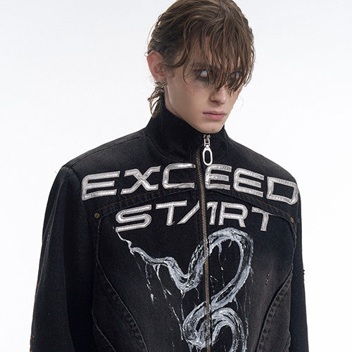 Exclusive Hand-painted Snake Pattern Denim Coat Men