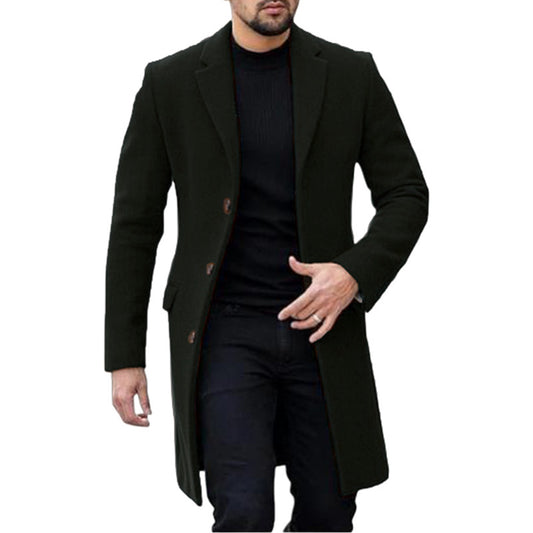 Elegant Single-breasted Cardigan Woolen Coat Men's Coat